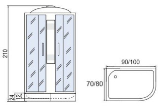 Душевая кабина Мономах 90/80/24 МЗ R 90x80 стекла прозрачные с рисунком, профиль хром