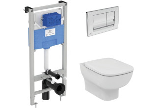 Промокомплект: инсталляция с унитазом Ideal Standard Esedra Aquablade + кнопка Solea M1 хром T387301