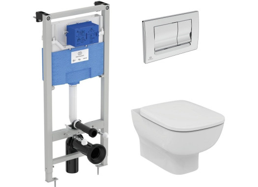 Промокомплект: инсталляция с унитазом Ideal Standard Esedra Aquablade + кнопка Solea M1 хром T387301