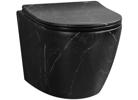 Унитаз подвесной Cerutti SPA SELLA Aria Tornado MMB безободковый, с сиденьем дюропласт, черный матовый мрамор Унитаз подвесной Cerutti SPA SELLA Aria Tornado MMB безободковый, с сиденьем дюропласт, черный матовый мрамор