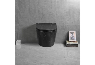 Унитаз подвесной Cerutti SPA SELLA Aria Tornado MMB безободковый, с сиденьем дюропласт, черный матовый мрамор