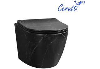 Унитаз подвесной Cerutti SPA SELLA Aria Tornado MMB безободковый, с сиденьем дюропласт, черный матовый мрамор
