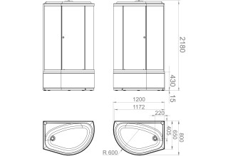 Душевая кабина Domani-Spa Simple 128 high V1.2 120x80 120x80 прозрачное стекло / белые стенки с крышей (правая)