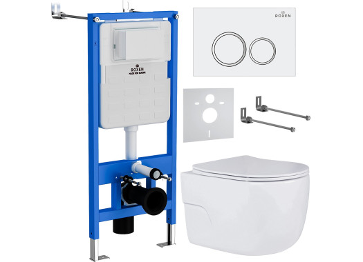 Инсталляция Roxen StounFix Slim 710200 с унитазом 530155-01 клавишей смыва Santi 410260W