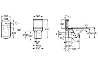 Унитаз напольный Roca Dama Compact 342787000 + 341782000 + 801780004 с баком и крышкой