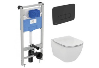 Унитаз подвесной с инсталляцией Ideal Standard Tesi Aquablade + Oleas M3 / S0079R0123A6 (кнопка матовый черный)
