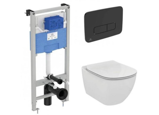 Унитаз подвесной с инсталляцией Ideal Standard Tesi Aquablade + Oleas M3 / S0079R0123A6 (кнопка матовый черный)