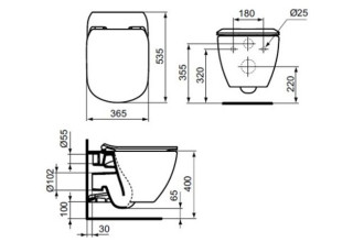 Унитаз подвесной Ideal Standard Tesi AquaBlade T0079V3 53,5x36,5 черный матовый