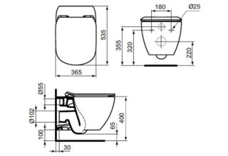 Унитаз подвесной с инсталляцией Ideal Standard Tesi T007901 + T352701 + 10.702.450.02.10