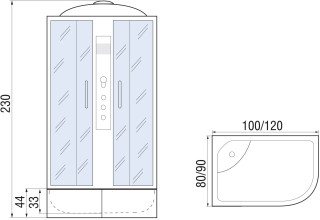 Душевая кабина River DUNAY XL 120/90/44 TH L 120x90 стека тонированные, профиль хром матовый