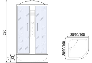 Душевая кабина River DUNAY XL 100/44 MT 100x100  стекла матовые, профиль матовый хром