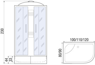 Душевая кабина River NARA XL 100/80/44 MT L 100x80 стекла матовые, профиль хром матовый