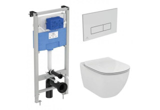 Унитаз подвесной с инсталляцией Ideal Standard Tesi Aquablade + Oleas M2 / S0079R0121JG (кнопка матовый хром)