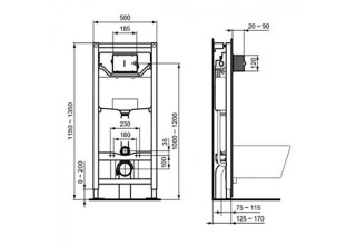 Инсталляция для унитаза Ideal Standard Prosys Frame 120 M R020467 с черной матовой клавишей смыва R0121A6