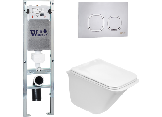 Комплект Welt-Wasser AMBERG 350 ST + ROTBACH 004 GL-WT + AMBERG RD-MT CR с клавишей хром матовый