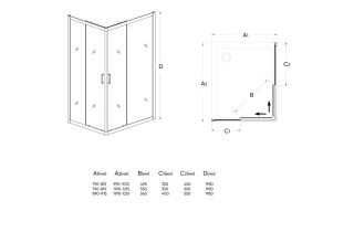 Душевой уголок Veconi Rovigo 120x80x195 стекло прозрачное профиль черный  RV14-12080PR-01-19C1