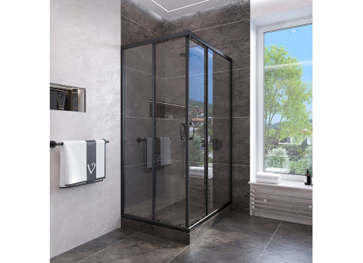 Душевой уголок Veconi Rovigo 80x80x185 стекло прозрачное профиль черный RV113B-80-01-C4