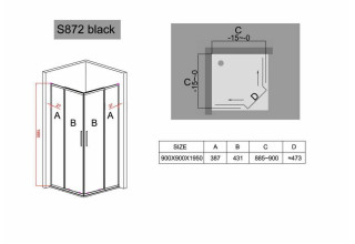Душевой уголок Black&White S872 Black 90х90х195