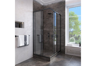 Душевой уголок Veconi Rovigo 90x90x185 стекло прозрачное профиль черный RV113B-90-01-C4